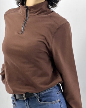 High Neck Zip-Shirt Marron